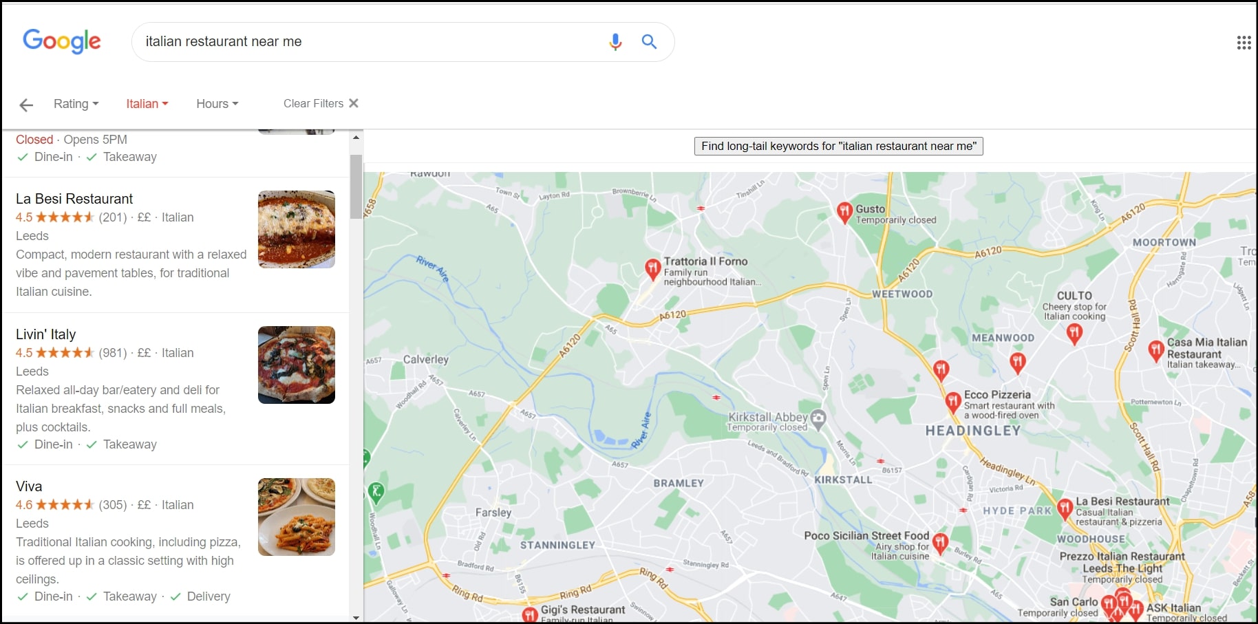 italian restaurant near me maps result screenshot 