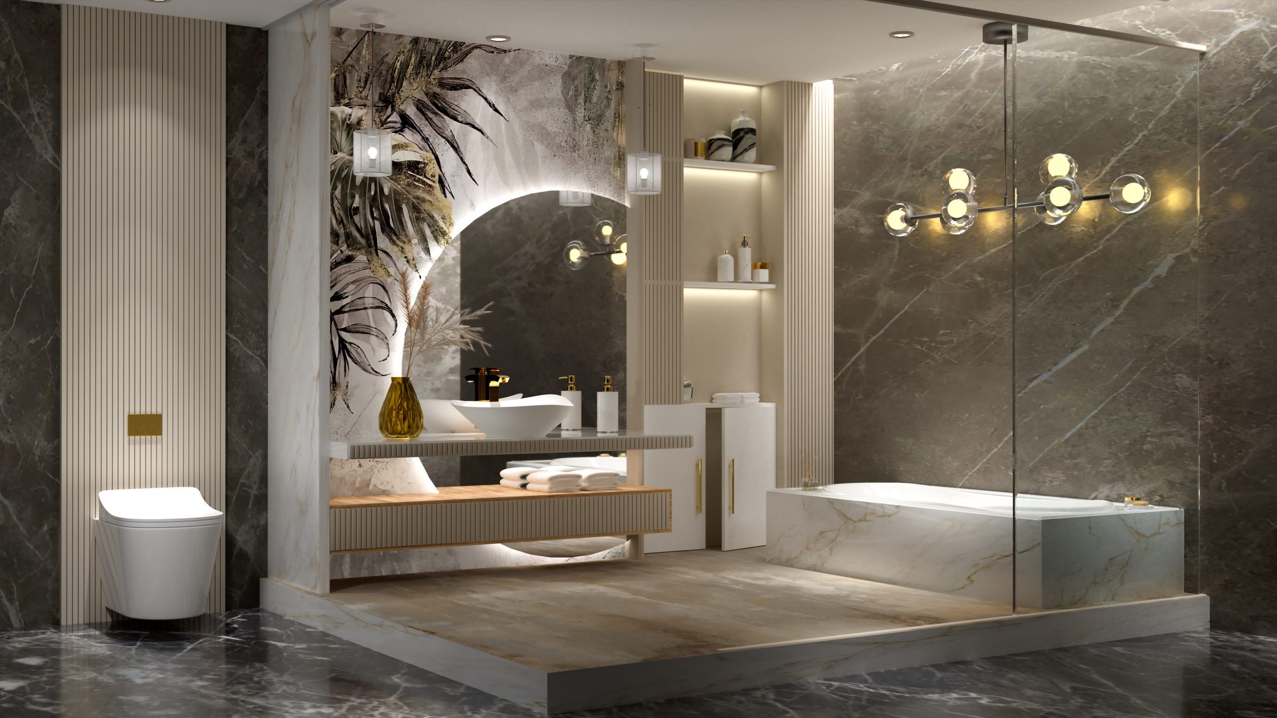 Moonlit Amber Bathroom Theme