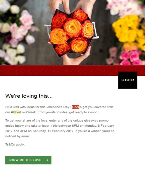 Uber Valentines Day Marketing Email Campaign