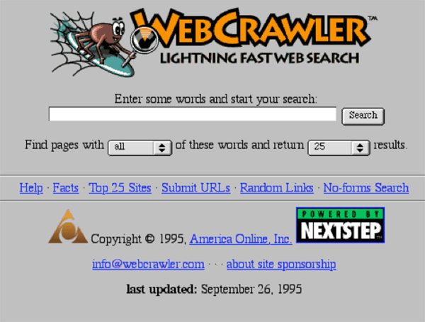 WebCrawler home page in 1995