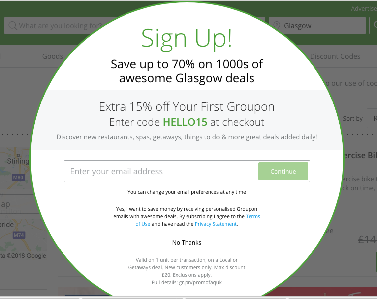 Groupon Email List Popup