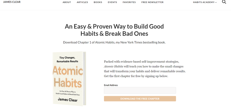 James Clears Website Showcasing His Book