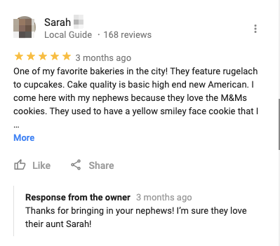 Customers Restaurant Google Review