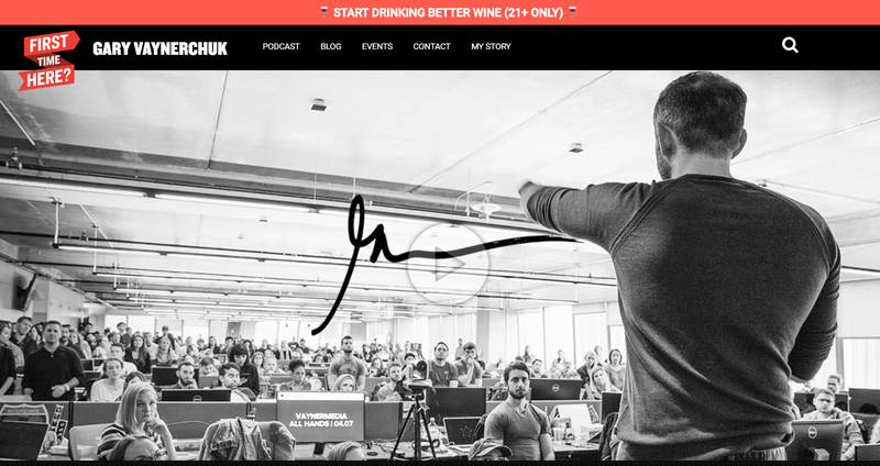 Gary Vaynerchucks Website With a Big Picture of Him Speaking