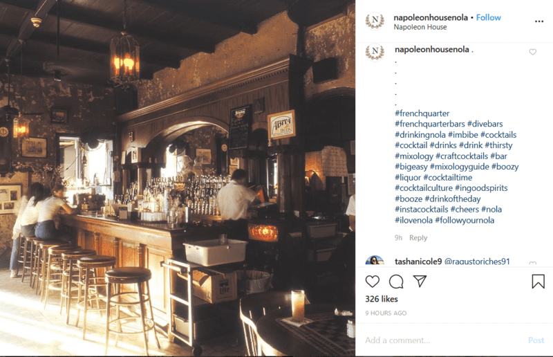 Hashtags on a Bar Social Media Post on Instagram